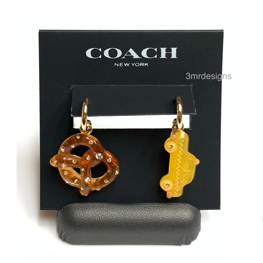 NWT Coach CITY 12-K Gold Plated Brass Glass Stones Mismatch Drop Earrings